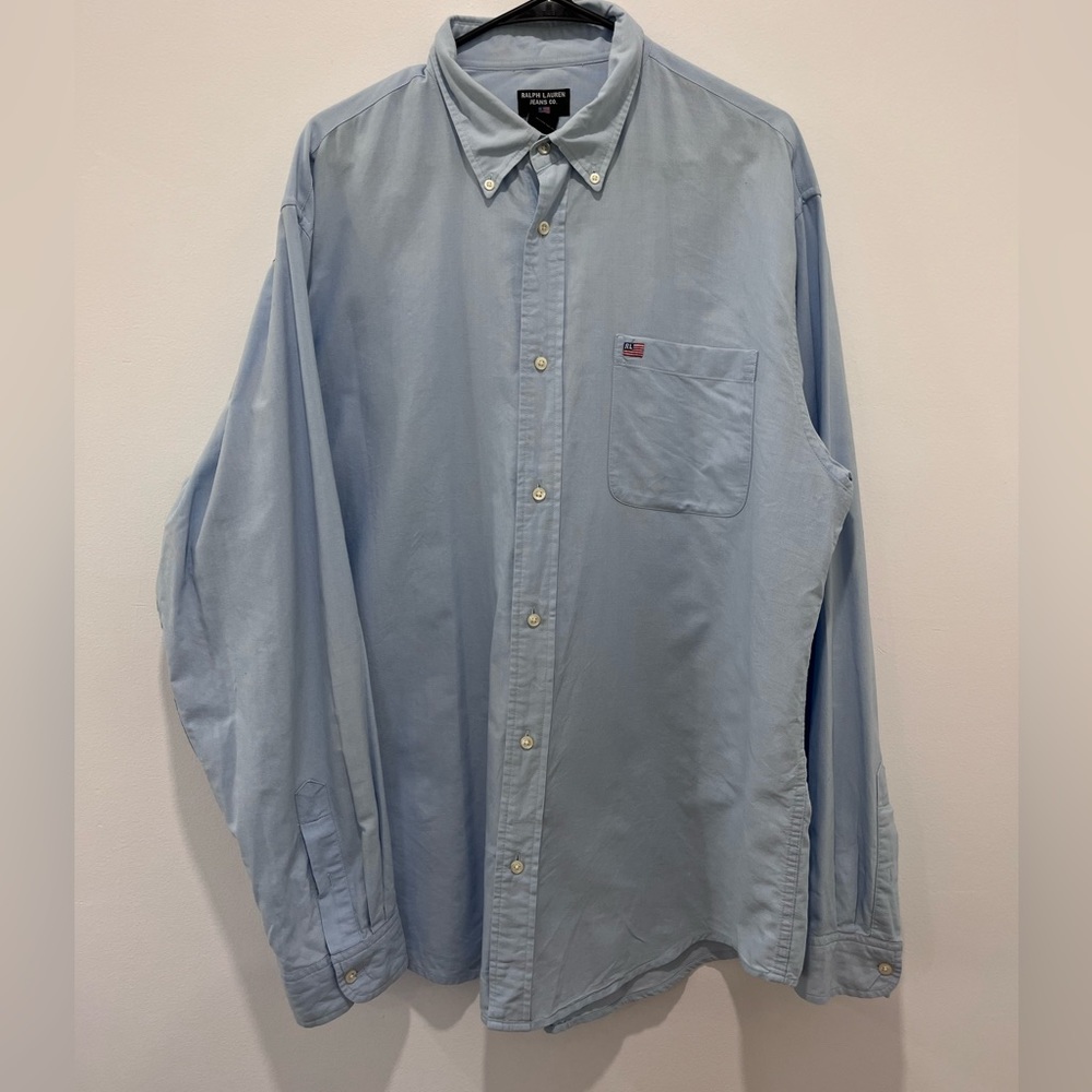 Vintage Ralph Lauren Jeans Co. Mens Button Down Shirt Large RL Flag Logo